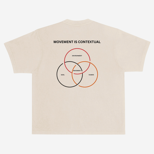 EMPIRIC. MOVEMENT IS CONTEXTUAL tee — back print detail, Venn diagram graphic