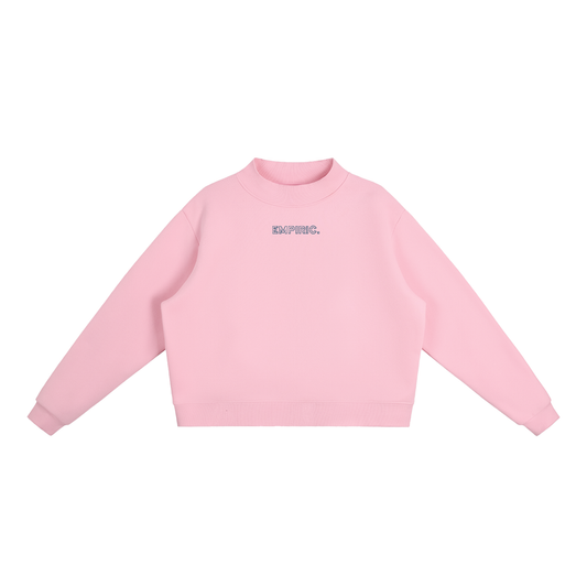 EMPIRIC. Women's Embroidered Sweatshirt in Pink with navy embroidery, front