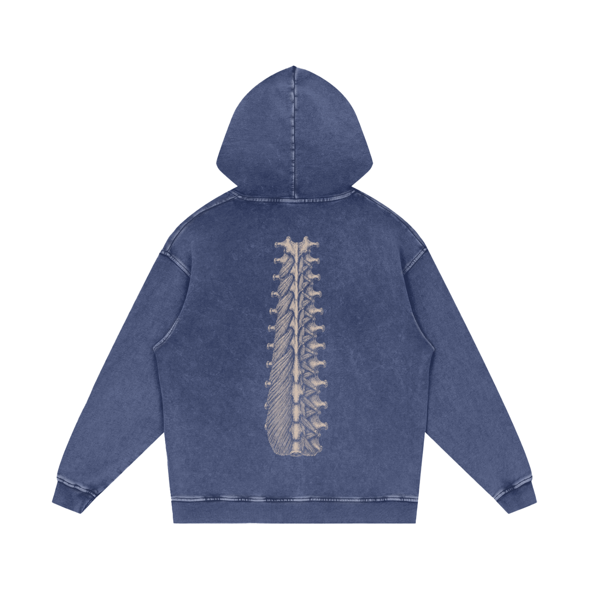 CONTROL RUNS DEEP. Snow Washed Hoodie in Dark Blue, back