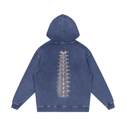 CONTROL RUNS DEEP. Snow Washed Hoodie in Dark Blue, back
