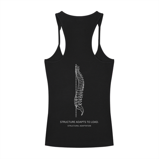 STRUCTURE ADAPTS TO LOAD. — Ribbed Racerback Tank