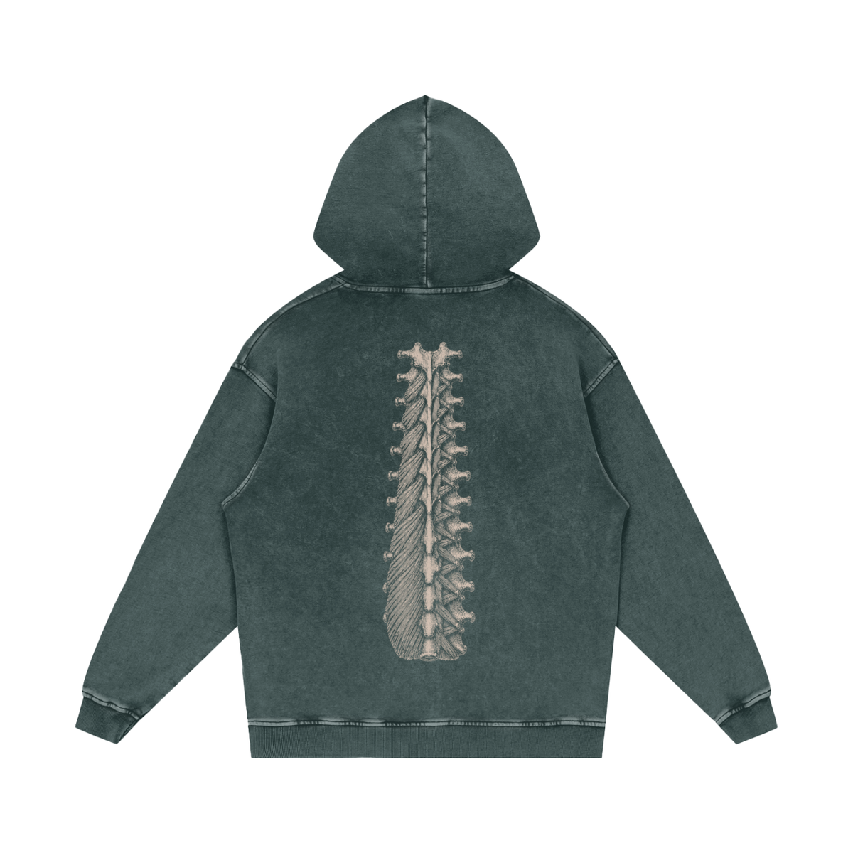 CONTROL RUNS DEEP. Snow Washed Hoodie in Dark Green, back
