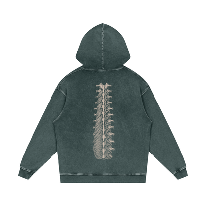CONTROL RUNS DEEP. Snow Washed Hoodie in Dark Green, back