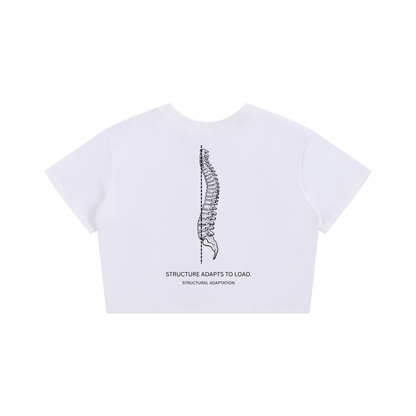 STRUCTURE ADAPTS TO LOAD Seamless Crop Tee — White, back print
