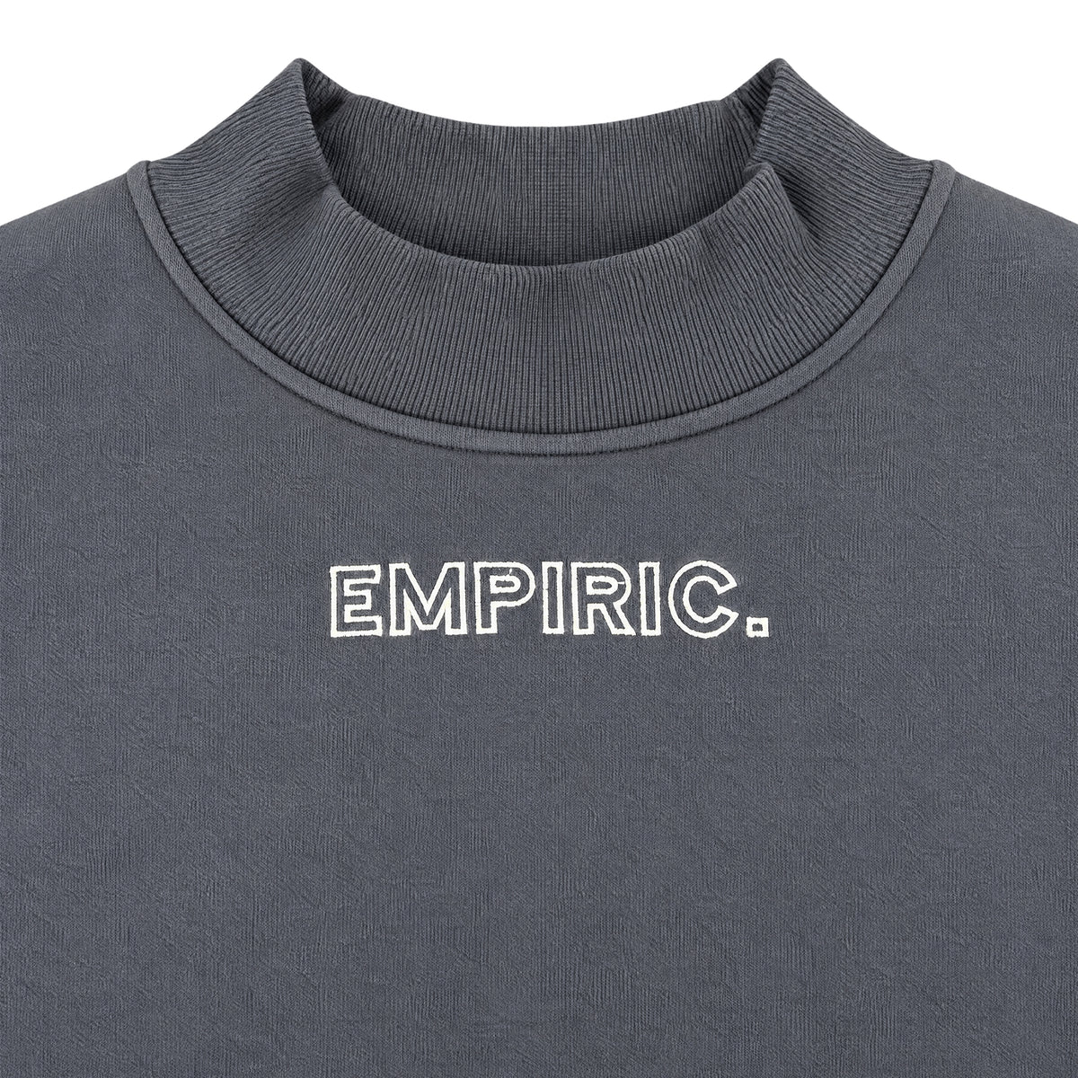 EMPIRIC. Women's Embroidered Sweatshirt in Navy with white embroidery, chest close-up