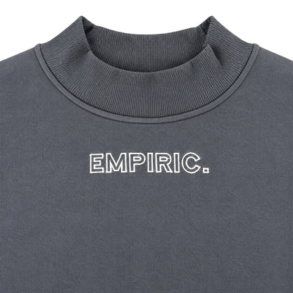 EMPIRIC. Women's Embroidered Sweatshirt in Navy with white embroidery, chest close-up