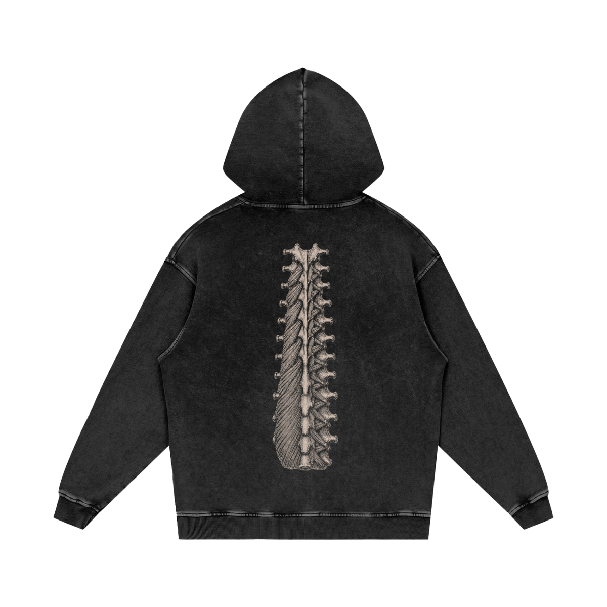 CONTROL RUNS DEEP. Snow Washed Hoodie in Black Beauty, back