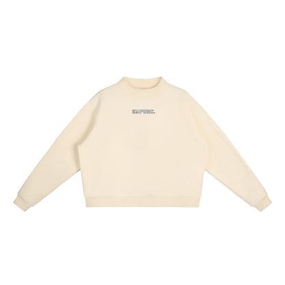 EMPIRIC. Women's Embroidered Sweatshirt in Cream with navy embroidery, front
