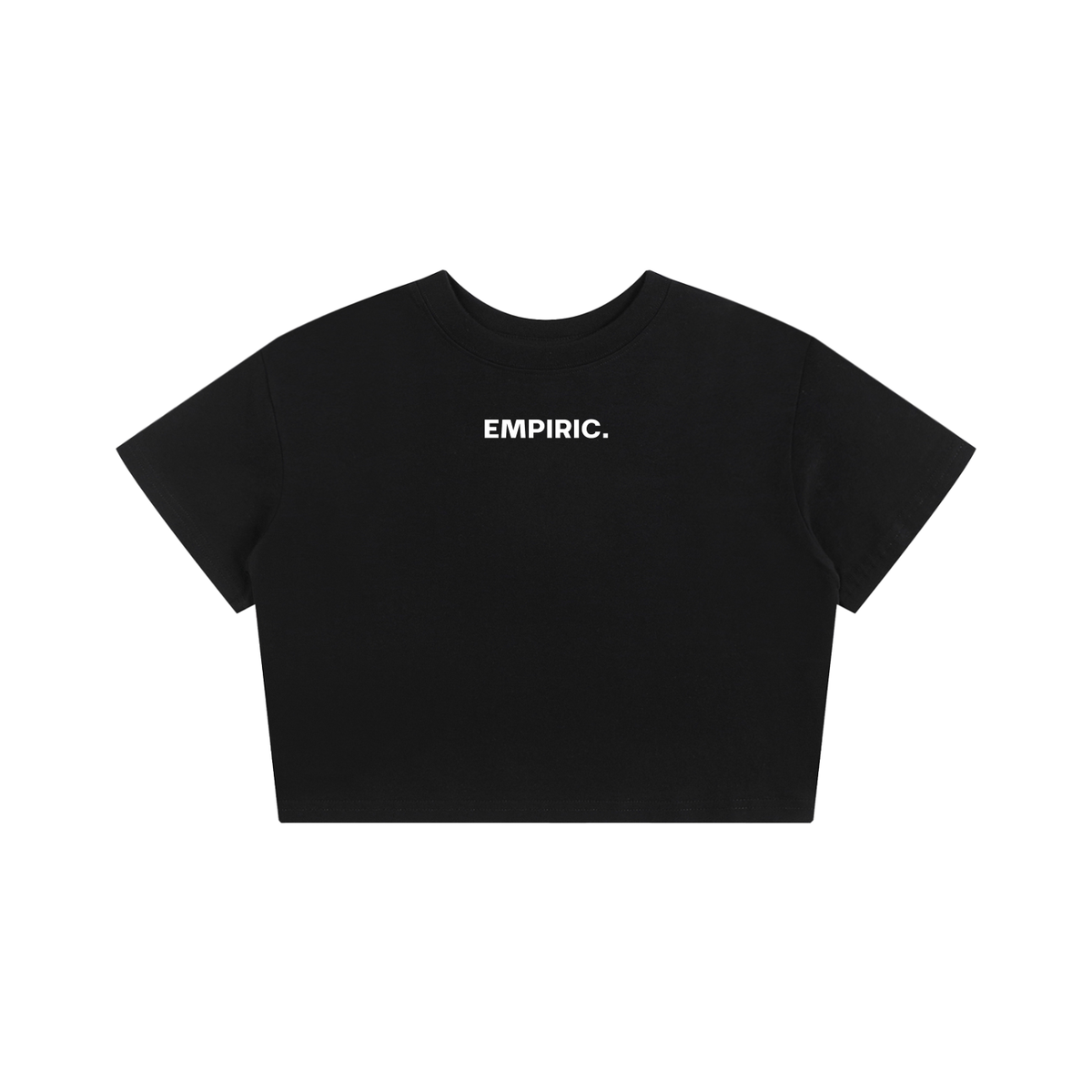 STRESS BUILDS. Women's Crop Tee — Black, front view