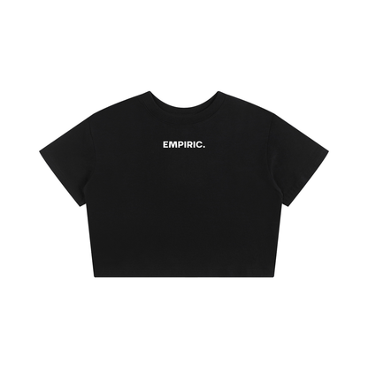 STRESS BUILDS. Women's Crop Tee — Black, front view