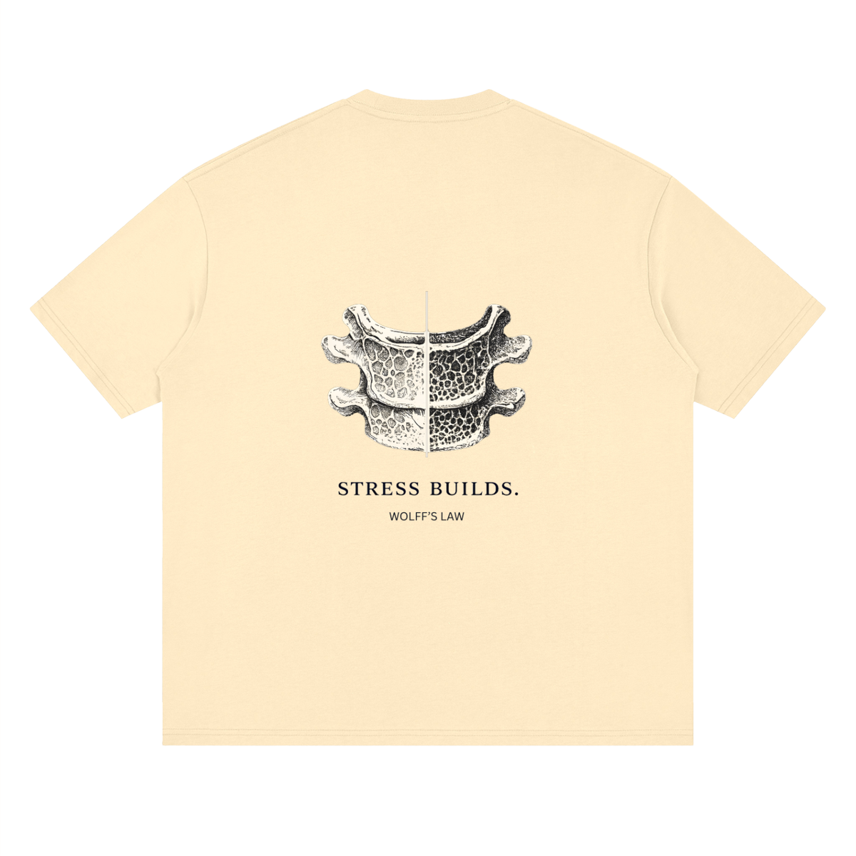 STRESS BUILDS. Tee in Apricot, back print
